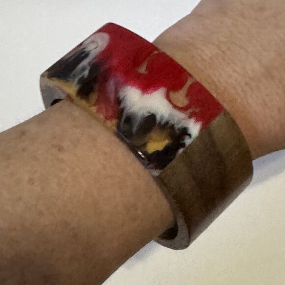 Vintage Resin Wood Chunky Statement Boho Bangle Bracelet Angular Inlay - Picture 1 of 12